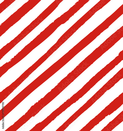 Vector seamless repeat pattern with thick diagonal bias red and white stripes. Grunge torn edge striping. Versatile striped backdrop, Christmas stripe pattern, Valentine, Americana red stripes. photo