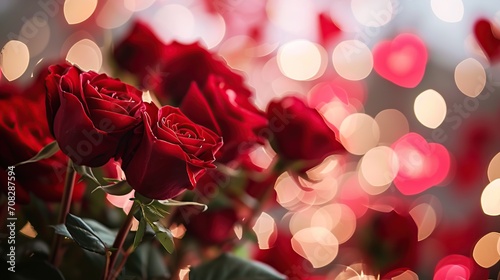 Red roses on bokeh background, valentines day concept
