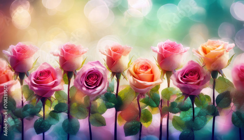 beautiful romantic colorful roses flowers with copyspace