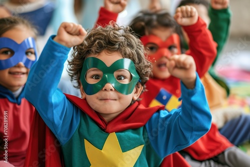 Children dressing up in superhero costume birthday party