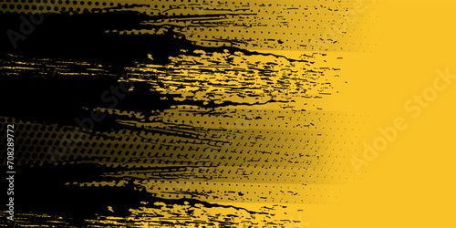 Yellow and black backdrop with dot halftone pattern element. Abstract brush grunge background. retro comic concept for your graphic design, banner or poster See Less  vector grunge yellow