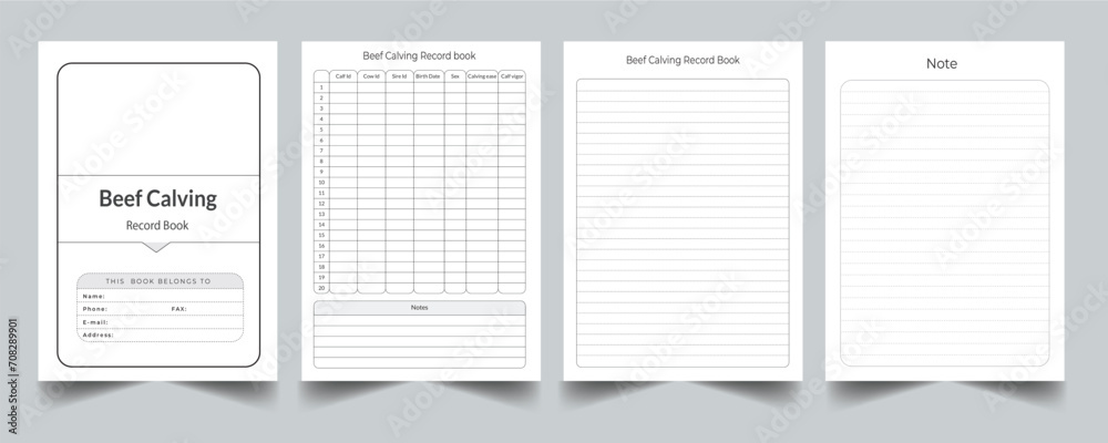 Editable Beef Calving Record Book Planner Kdp Interior printable template Design. - obrazy, fototapety, plakaty 