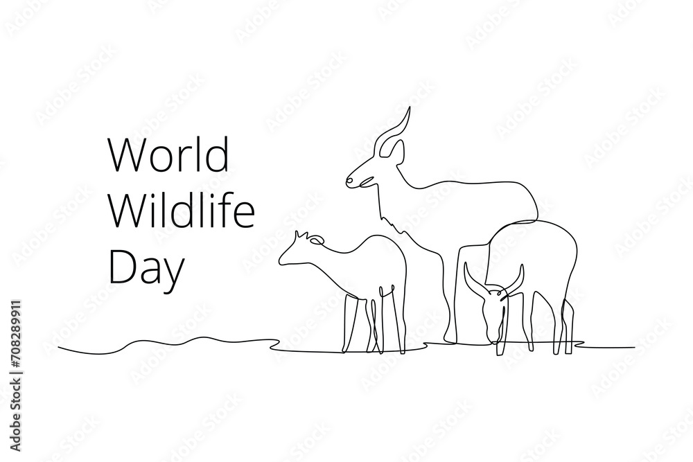 Continuous one line drawing World wildlife day concept. Doodle vector illustration. Continuous one line drawing World wildlife day concept. Doodle vector illustration.