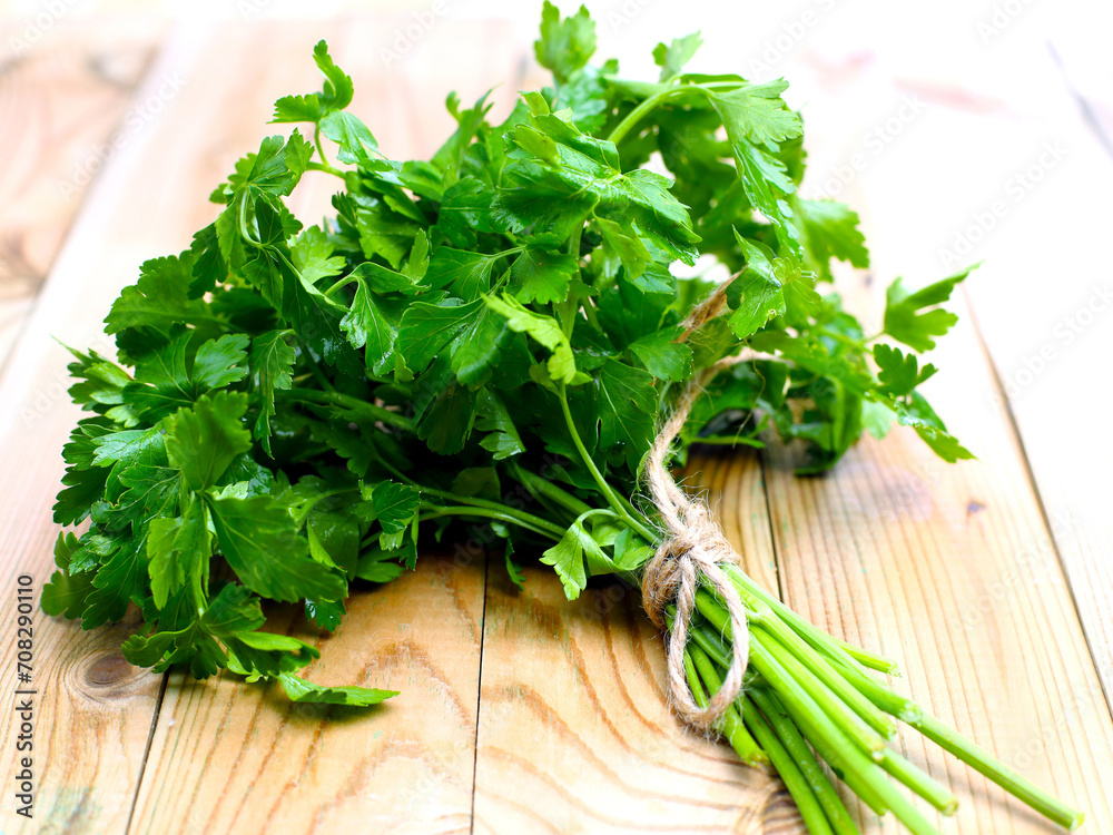 Bunch Of Ripe Parsley On Wood Background Bunch Of Ripe Parsley On Wood Background