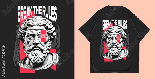 Break the rules t-shirt design vector illustration. Streetwear statue trendy stylish poster and t shirt design for print