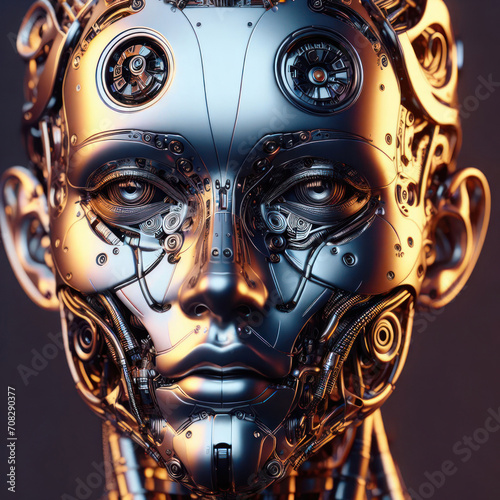 beautiful metal android face with intricate lace inspired by old science fiction