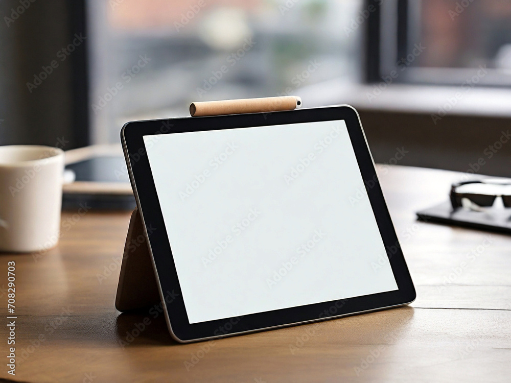 A mockup of a digital tablet displaying a blank screen. Created using generative AI tools