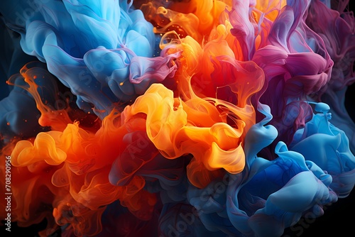 Vivid scarlet and royal blue liquids colliding, captured in brilliant detail by an HD camera.