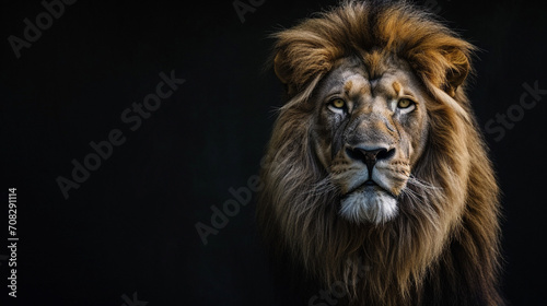 Lion king isolated on black. AI Generative © We3 Animal