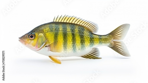 A compressed Cichlid (Altolamprologus compressiceps) is a species of fish on white. AI Generative © We3 Animal