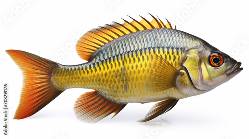 A compressed Cichlid (Altolamprologus compressiceps) is a species of fish on white. AI Generative