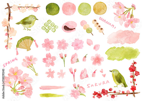 桜_お花見_水彩_手描き_春イラスト