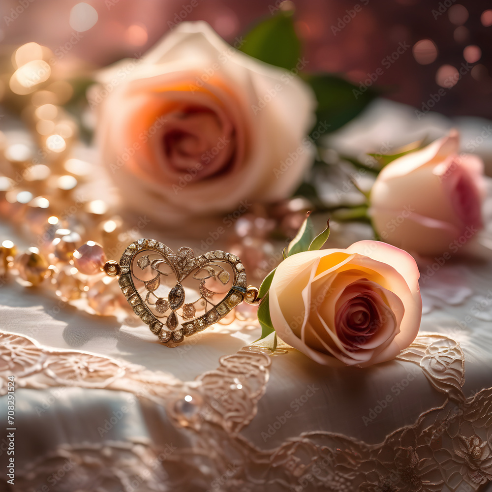 Elegant Roses and Jewelry on Lace Elegant Roses and Jewelry on Lace
