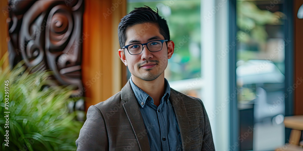 Fototapeta premium young man with glasses, generative AI