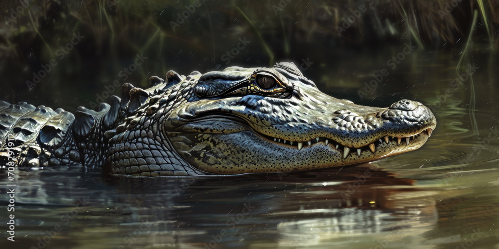 Fototapeta premium an alligator resting in some water, generative AI