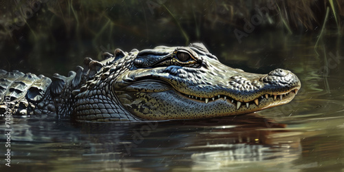 an alligator resting in some water, generative AI