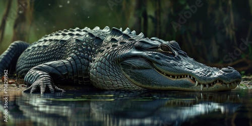 an alligator resting in some water, generative AI photo