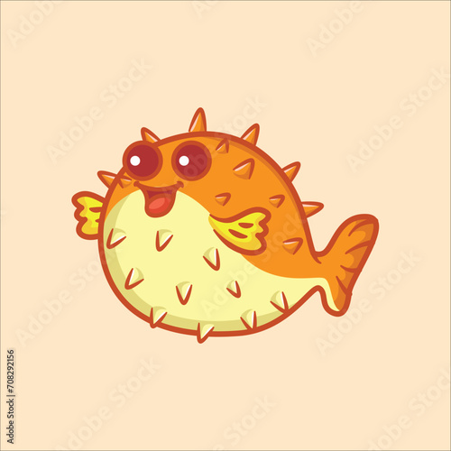 Cute puffer fish cartoon animal illustration