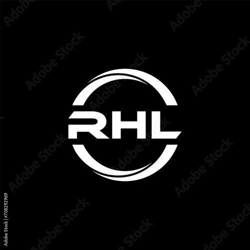 RHL letter logo design with black background in illustrator, cube logo, vector logo, modern alphabet font overlap style. calligraphy designs for logo, Poster, Invitation, etc. photo