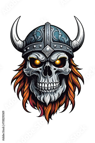 Viking skull with horned helmet illustration