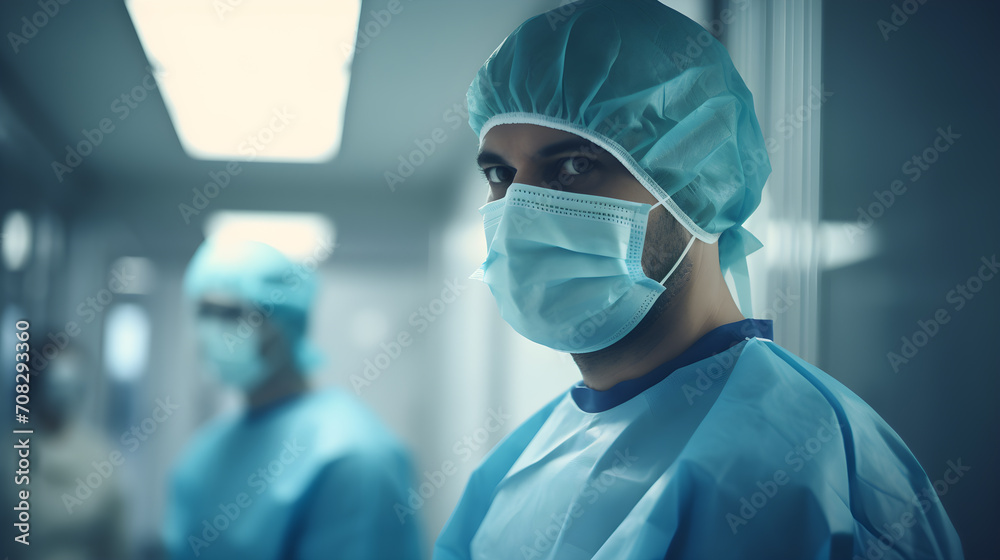 Portrait of  caucasian young adult scrub nurse after operating 