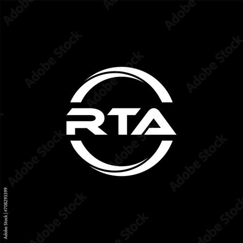 RTA letter logo design with black background in illustrator, cube logo, vector logo, modern alphabet font overlap style. calligraphy designs for logo, Poster, Invitation, etc.