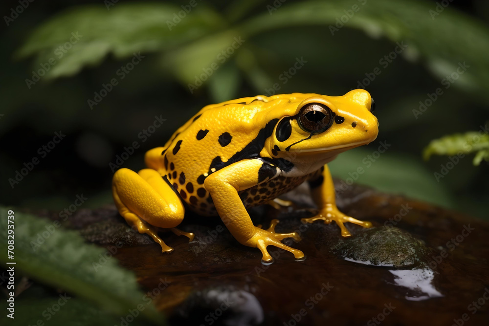 Fototapeta premium Vibrant Yellow & Black Golden Poison Frog