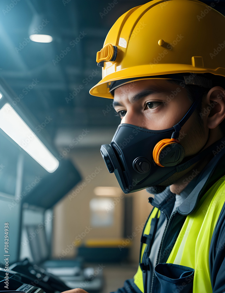 Man working in workplace with safety gears Man working in workplace with safety gears