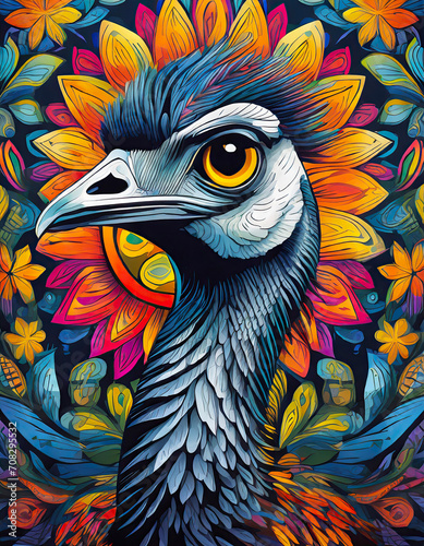 emu bright colorful and vibrant poster illustration