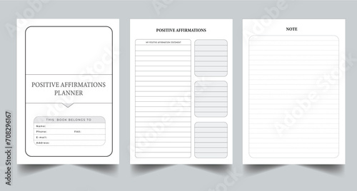 Editable Positive Affirmations Planner Kdp Interior printable template Design.