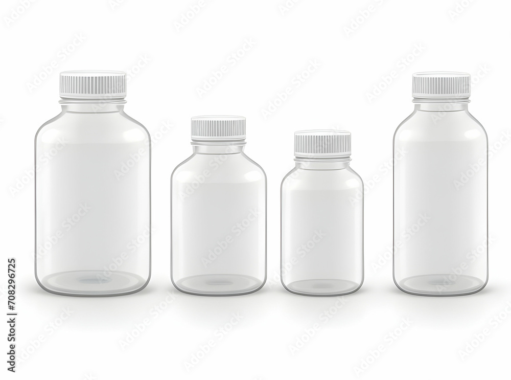 Empty transparent medical bottles pack mockup Empty transparent medical bottles pack mockup