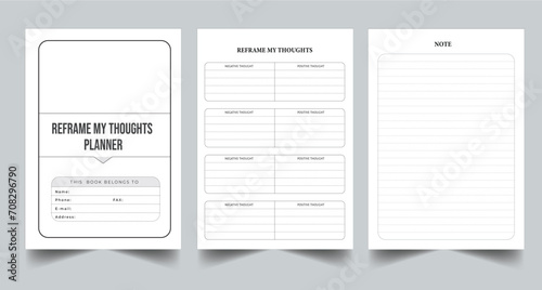 Editable Reframe My Thoughts Planner Kdp Interior printable template Design. photo