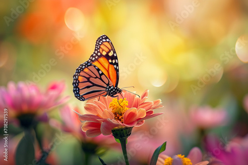 Monarch Butterfly Feeding on Lantana Flowers in Bloom © ItziesDesign