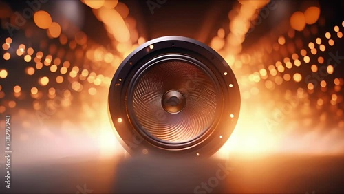 Closeup of a speaker vibrating and emitting deep, bassheavy sounds that reverberate throughout the entire room.
