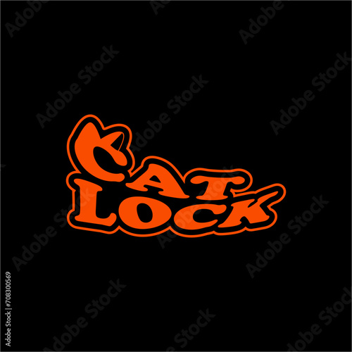 cat lock logotype vector design that can be used for t-shirt designs and identity logos