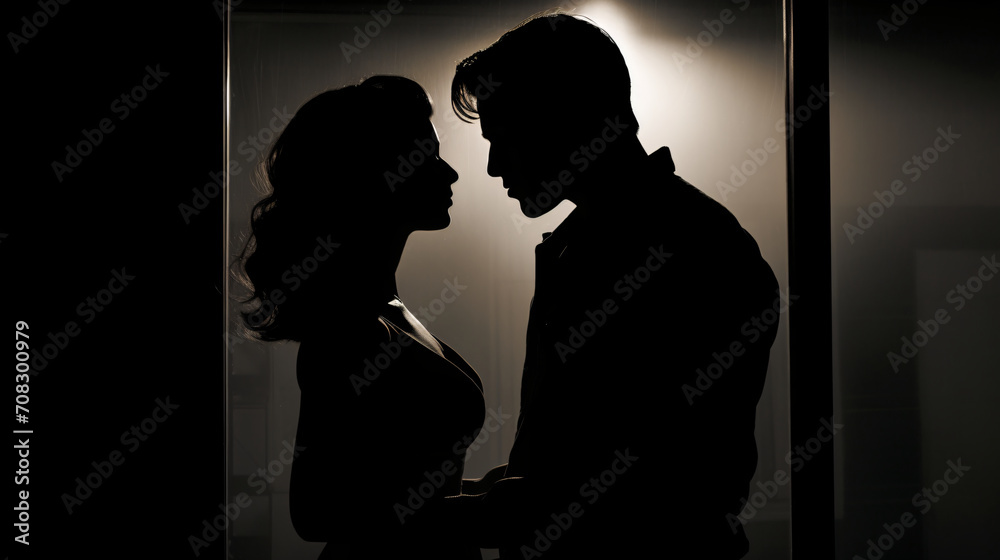 The silhouette of a couple. 