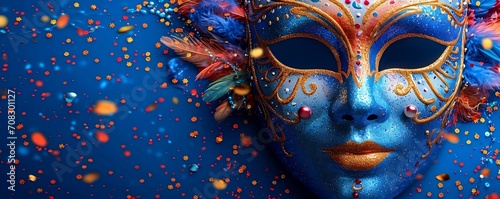 Venice Carnival, Experience the vibrant spirit of the Venice Carnival with this multicolored carnival mask banner, captivating attention and providing a festive atmosphere for your creative projects © Kane