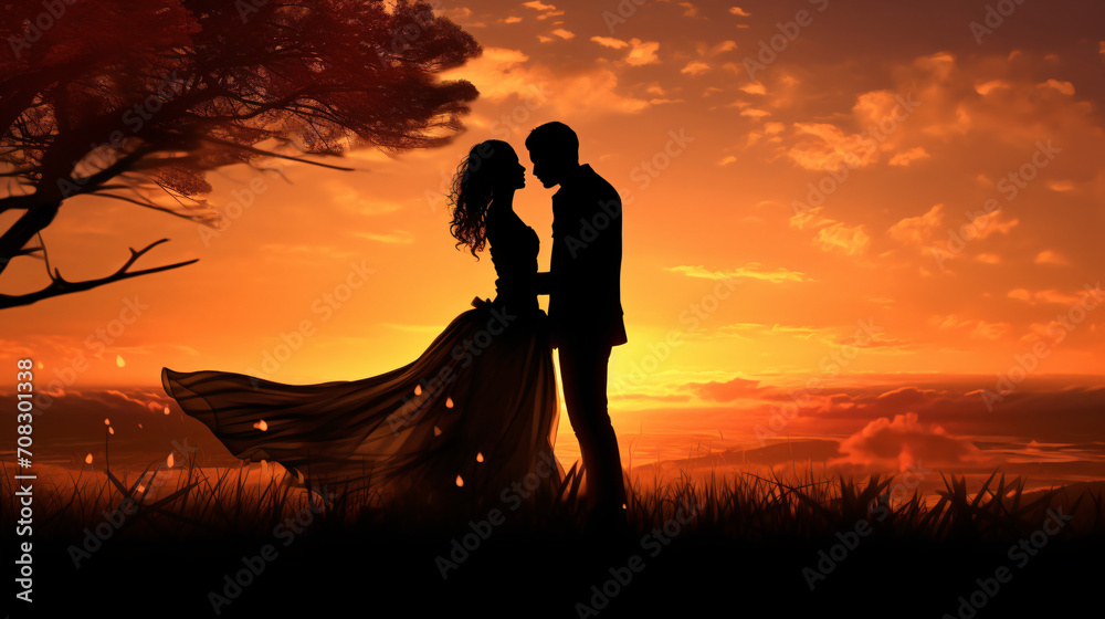 The silhouette of a couple. 