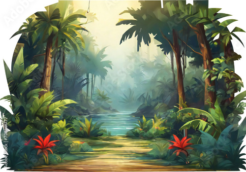 tropical jungle background, design for poster, banner, flyer. ai generative design. nature theme illustration © Firly