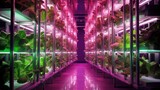Vertical farming urban agriculture resource efficient food production solid color background