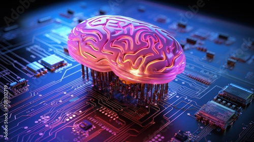 Neuromorphic computing brain inspired circuits energy efficient ai solid color background photo