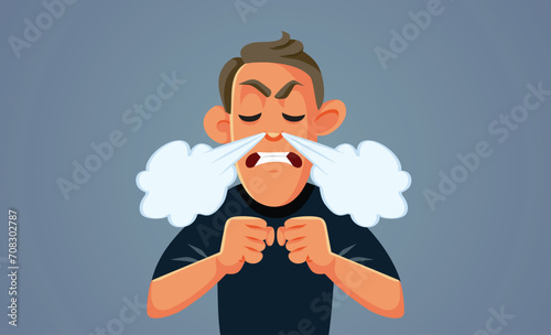 Angry Businessman with Hands on Hips Vector Cartoon Character. Stressed rich man feeling outraged and annoyed 
