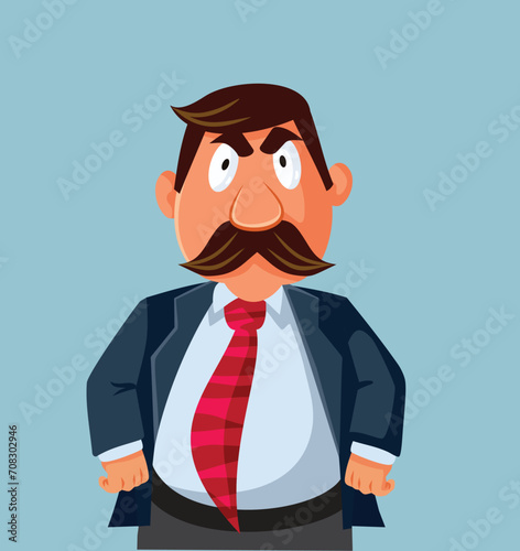 Angry Businessman with Hands on Hips Vector Cartoon Character. Stressed rich man feeling outraged and annoyed 
