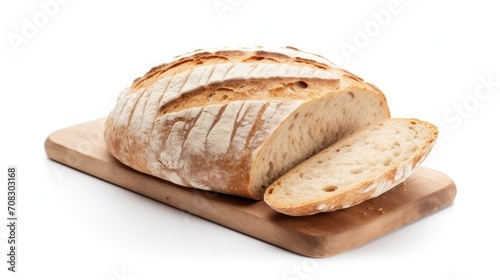 Sourdough bread loaf sliced isolated on white. Generative ai