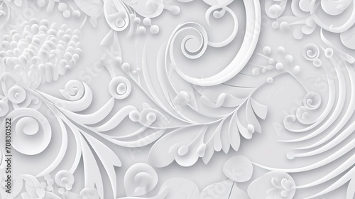 a white background with floral motifs, in the style paper cut art, spirals and curves, light gray and white, vectorial art, in the style flat colors, generative ai photo