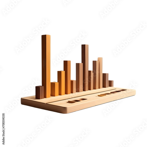 wooden bar chart for business white background isolated