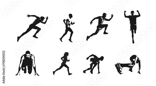 Fototapeta Naklejka Na Ścianę i Meble -  set of silhouettes of running athletes