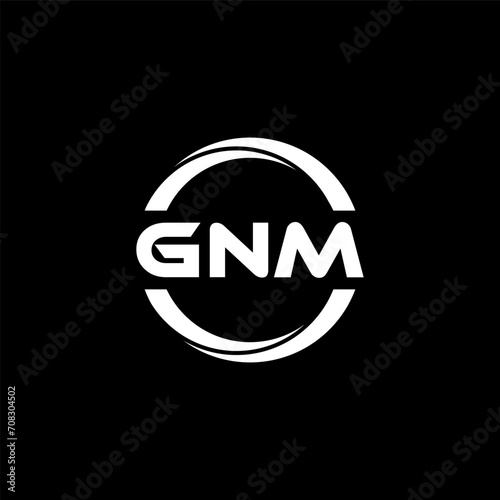 GNM letter logo design with black background in illustrator, cube logo, vector logo, modern alphabet font overlap style. calligraphy designs for logo, Poster, Invitation, etc.