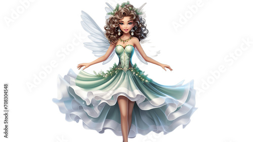 christmas fairy cute smiling fairy full body disne, Isolated on transparent PNG background, Generative ai