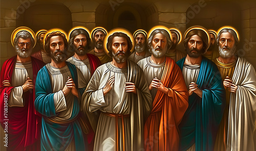 Illustration of Jesus Christ and his apostles photo